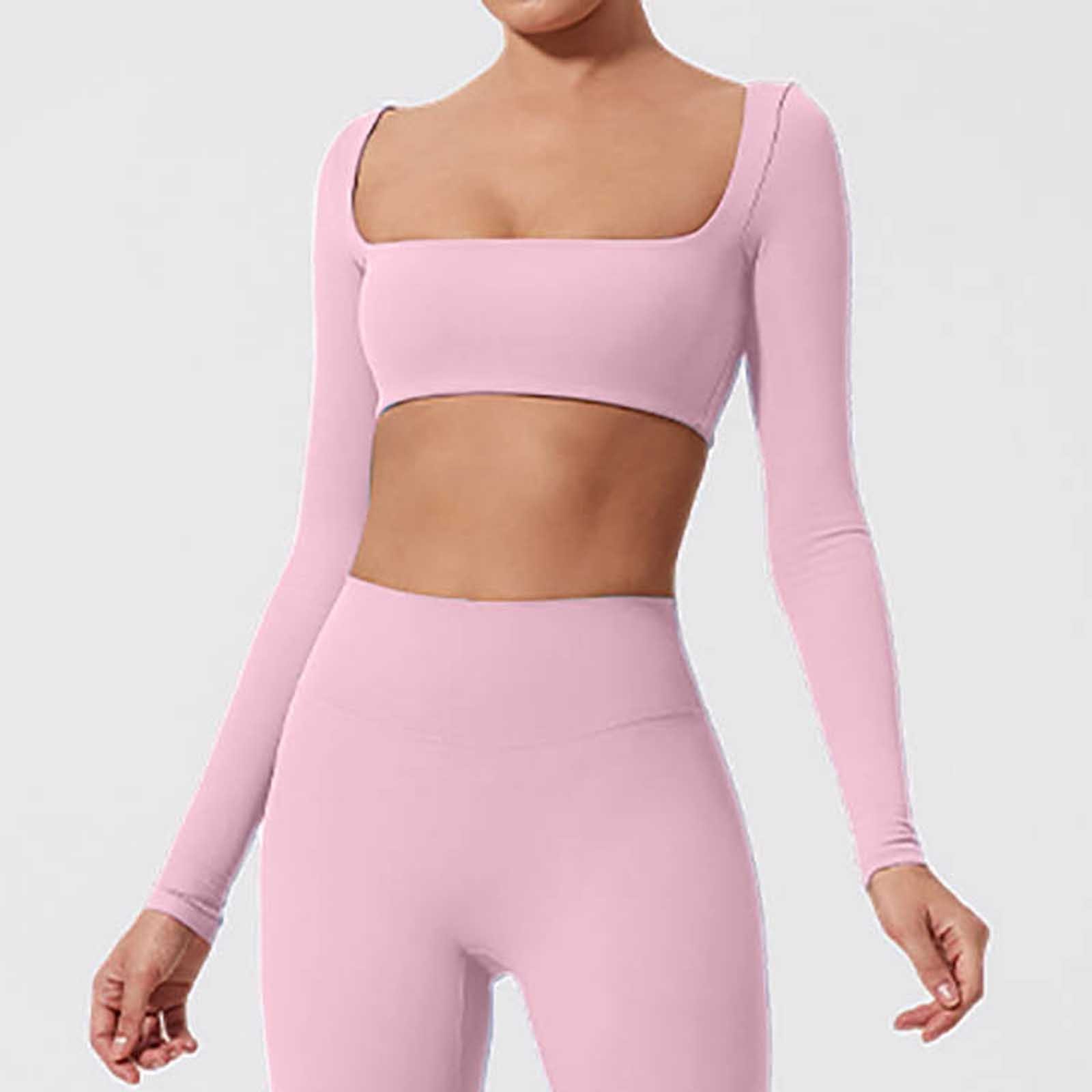 thumbnail image 2 of Chaqueta de yoga para mujer - Manga larga con almohadilla en el pecho - Camiseta ajustada y corta para entrenar, 2 of 8